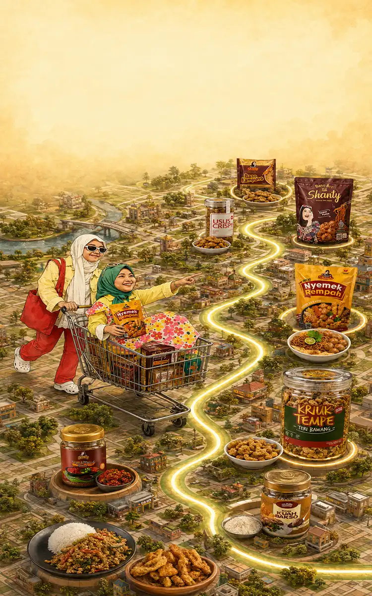 Ilustrasi watercolor anak-anak menikmati Usus Crispy TehShanty