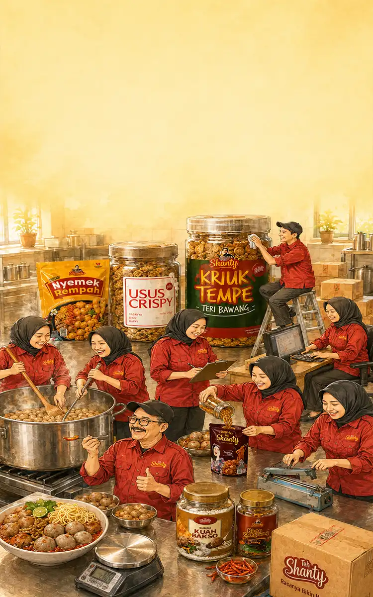 Ilustrasi watercolor tim TehShanty Official mengenakan seragam merah